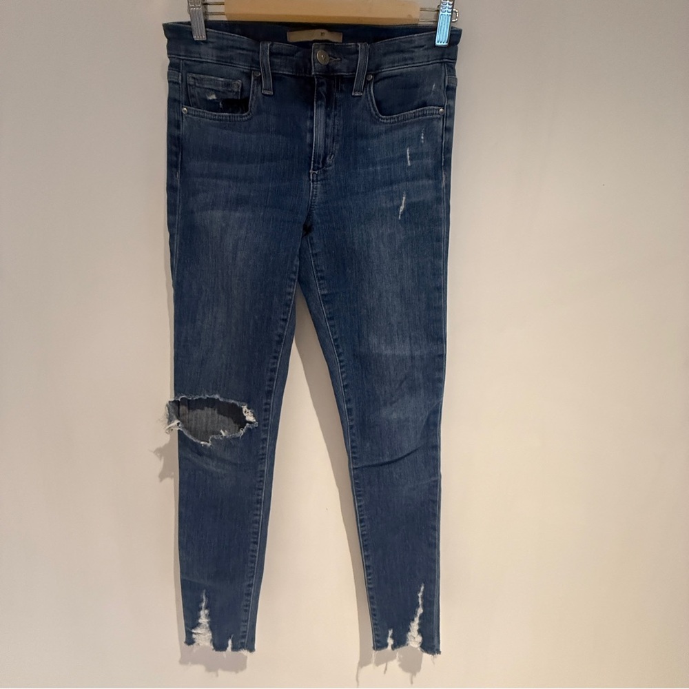 Joes Jeans Womens Skinny Ankle Distressed Blue Stretch Raw Hem 27 x 28